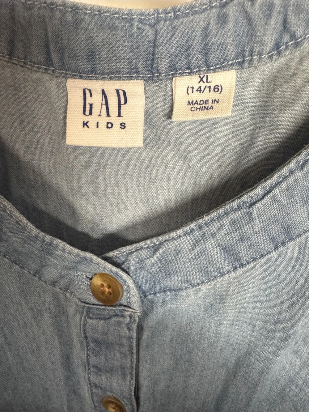 GAP Light Blue Denim Tiered Button-Front Dress